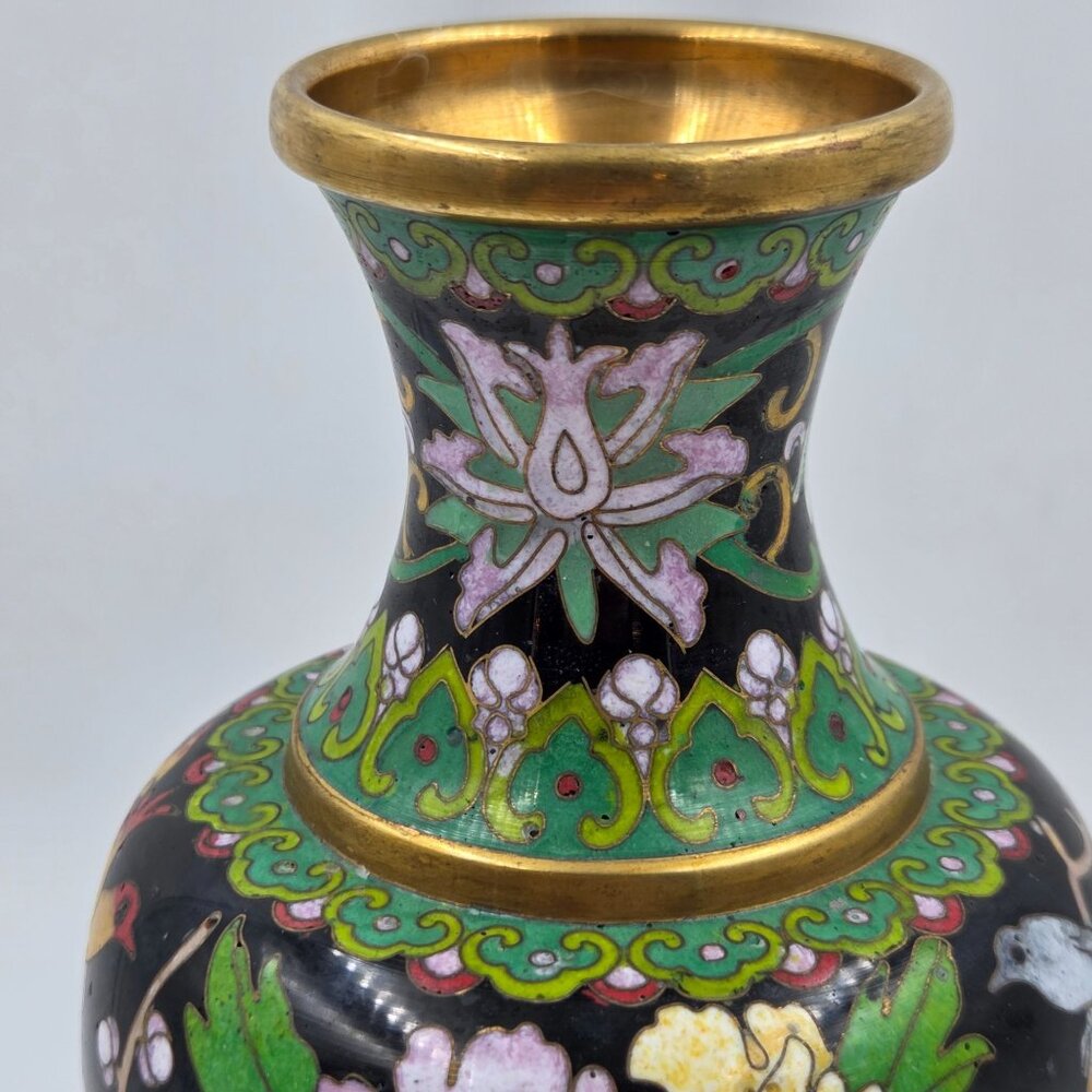 Jingtai Cloisonné Enamel Peony Motif Ruyi Border Bud Base - Picture 10 of 14